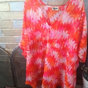 Sheer top orange and white  brand is Mumu Oversized
